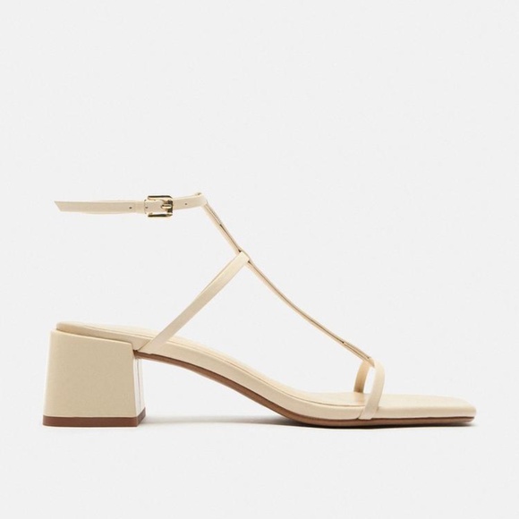 ZARA Ivory Block Leather Sandals - Picture 1 of 4